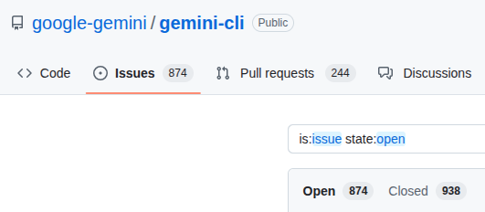GitHub gemini-cli 874 issues, 244 pull requests