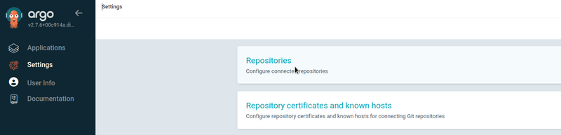la vue de configurations pour accéder au repo