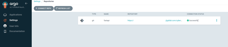 vue repo connecté, on a une liste de repo avec l’état de connexion de ceux-ci 