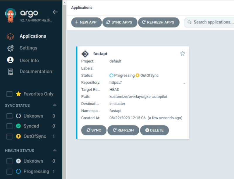 vue large de argocd, on vois les ressources kubernetes organisé sous forme de tree graph