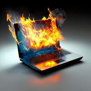 Ordinateur portable en feu
