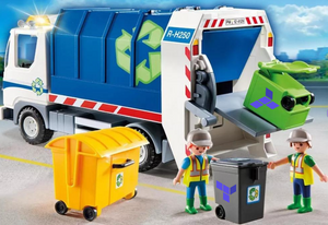 Camion poubelle Playmobil, avec le logo de Terraform sur les poubelles