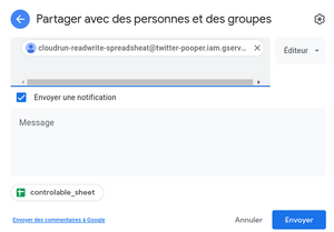 autoriser le service account dans spreadsheet