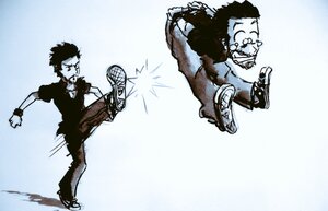 illustration, coup de pied dans les fesses