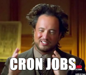 meme alien mais labélisé “cronjob” dans le but de se moquer des cronjobs