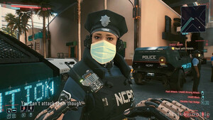 police de cyberpunk avec un masque chirurgical