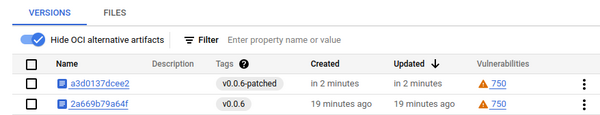 image de base 750 vulns, image patché 750 vulns
