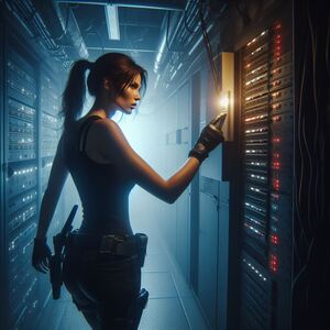 Lara croft éteint la salle serveurs