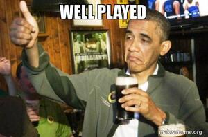 obama boit une bière au bar avec la légende well played